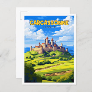 Carcassonne France vintage travel illustration Postcard