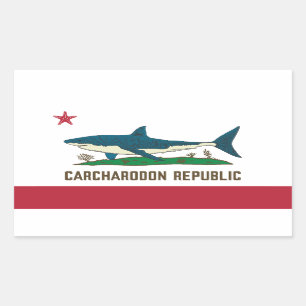 Carcharodon Republic California Flag White Shark Rectangular Sticker