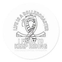 Carcinoid cancer awareness zebra print ribbon classic round sticker