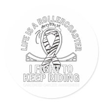 Carcinoid cancer awareness zebra print ribbon classic round sticker