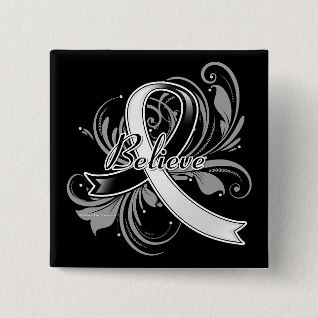 Carcinoid Cancer Believe Flourish Ribbon Pinback Button (Front)