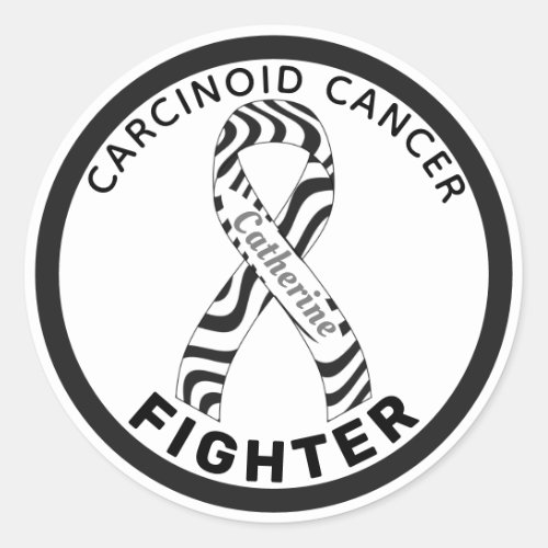 Carcinoid Cancer Fighter Ribbon White Classic Round Sticker