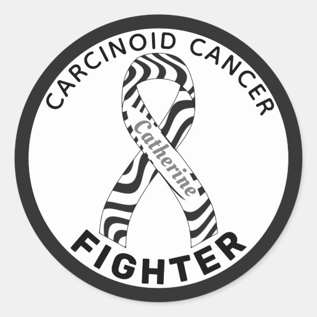 Carcinoid Cancer Fighter Ribbon White Classic Round Sticker (Front)