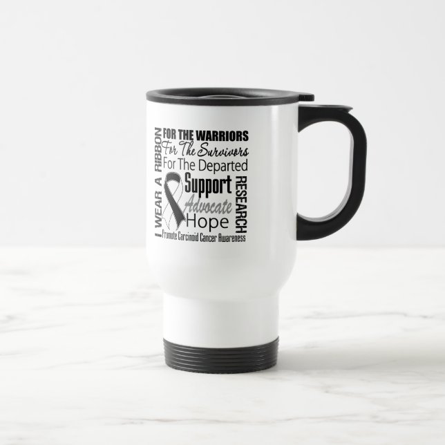 Carcinoid Cancer I Wear a Black White Ribbon TRIBU Travel Mug (Right)