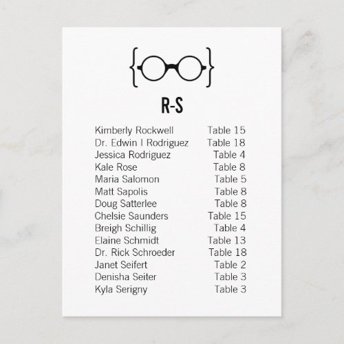 Card 11 Geeky Glasses Seating Chart Postcard v1