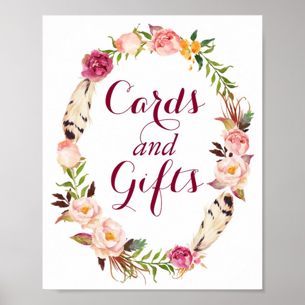 Card And Gifts | Boho Floral Wreath Wedding Sign
