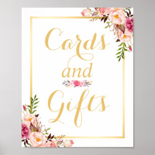 Card and Gifts | Floral Gold Frame Wedding Sign