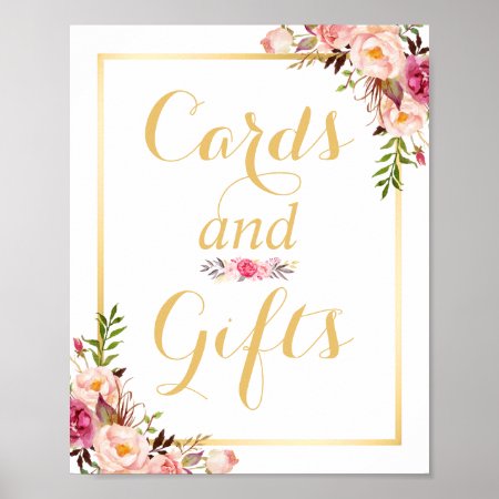 Card And Gifts | Floral Gold Frame Wedding Sign