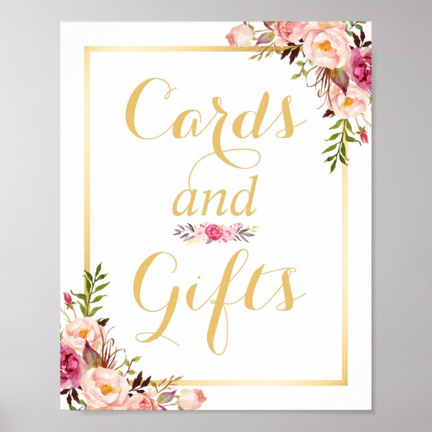 Card And Gifts | Floral Gold Frame Wedding Sign Poster