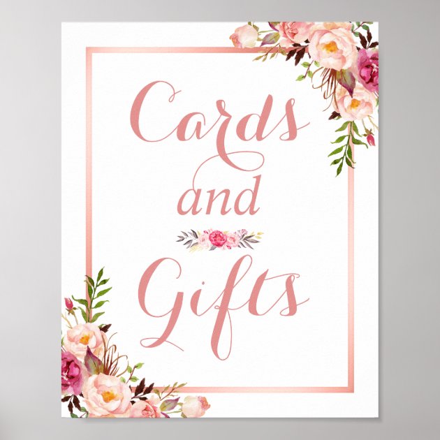 Card And Gifts | Floral Rose Gold Wedding Sign