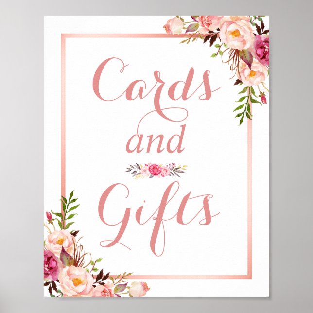Card and Gifts | Floral Rose Gold Wedding Sign (Front)