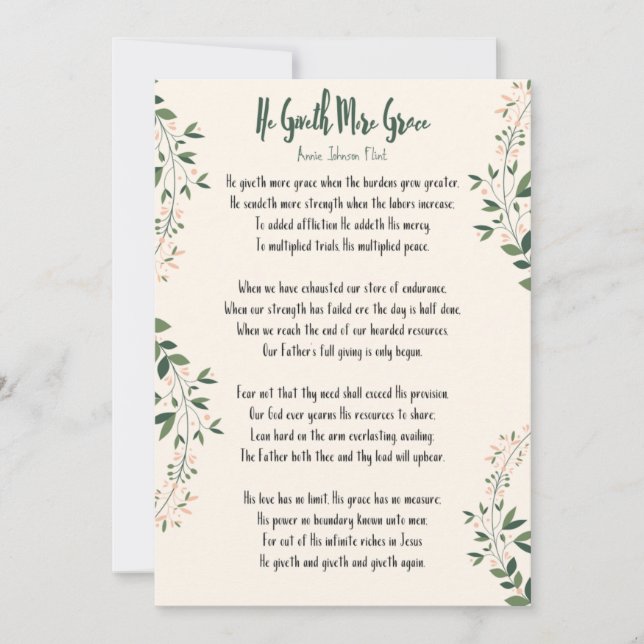 Card Annie Johnson Flint  - 'He Giveth More Grace' (Front)