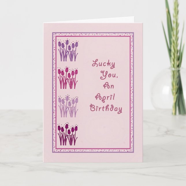 Card, April Birthday with Tulips Pink Card (Front)