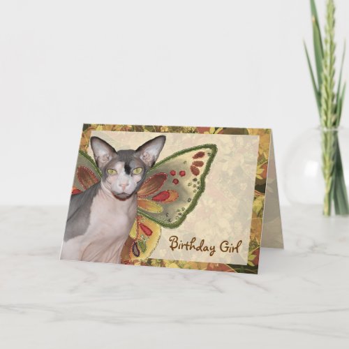 Card  Birthday Girl Cat Fairy