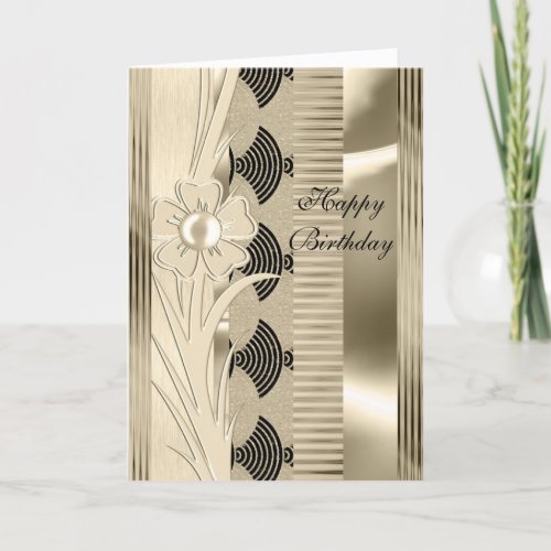 Card Birthday Light Floral Gold Art Deco