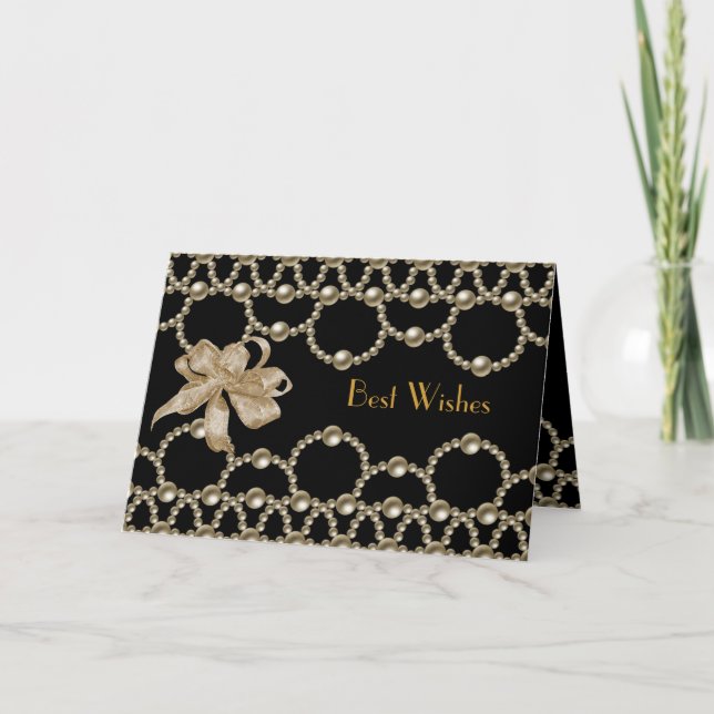 Card Black Pearls Bow Best Wishes or Birthday (Front)