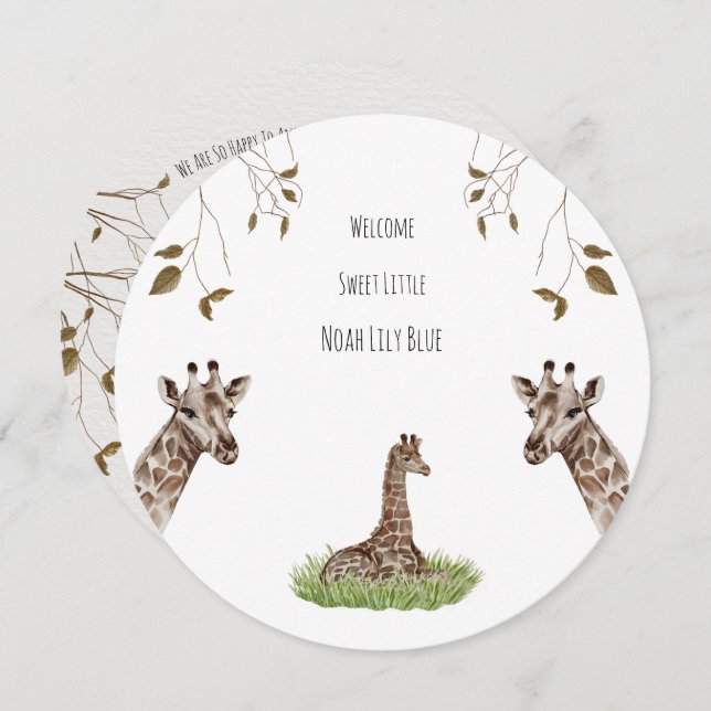 Card (Circle) - Birth Announcement Giraffe (Front/Back)