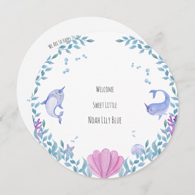 Card (Circle) - Birth Announcement Ocean (Front/Back)