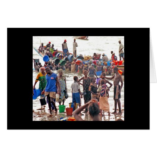 Card, "Crowd Buying Fish from Fishermen" (Front Horizontal)