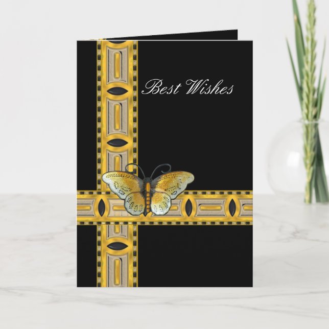 Card Deco Gold Butterfly Best Wishes Birthday (Front)