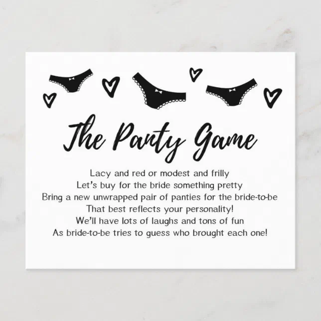 CARD Drop your panties game Bridal Shower Zazzle