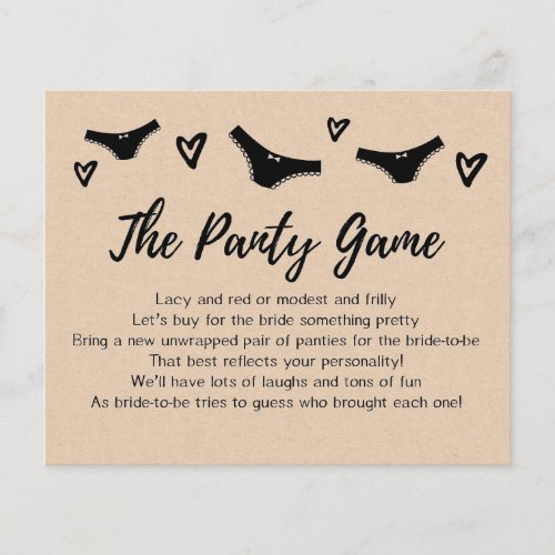 CARD Drop your panties game Bridal Shower