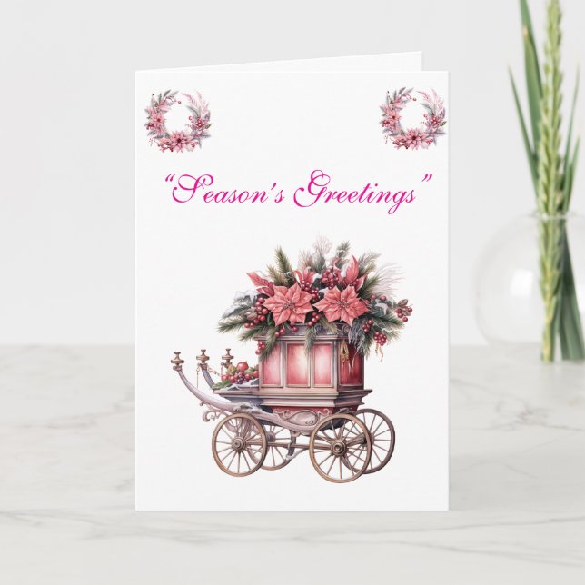 Card-Elegant Pink Christmas Card Collection. (Front)