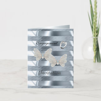Card Engagement Silver Blue Ring Butterflies