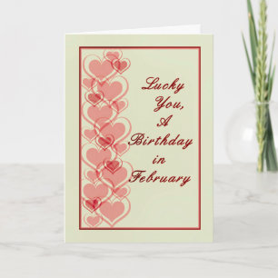 Card, February Birthday with Hearts Pale Green Card