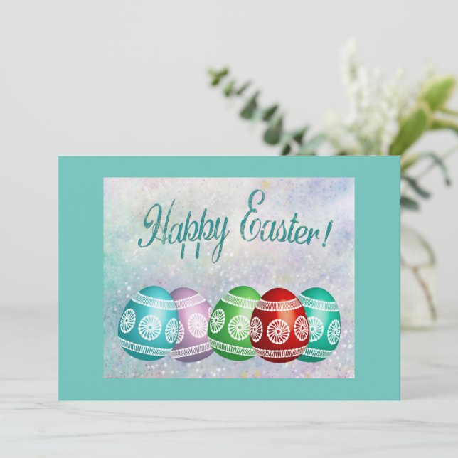Card Flat Happy Easter Colorful Eggs  (Standing Front)