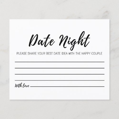 CARD for game Date Jar Bridal  Wedding Shower