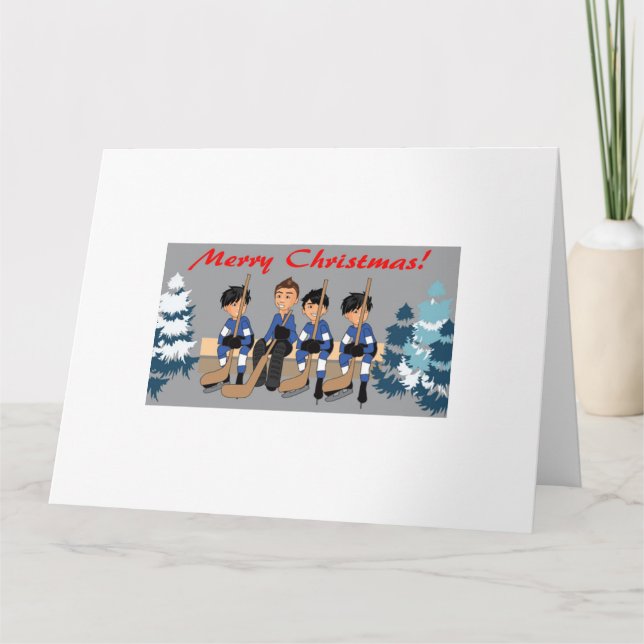 Card for holiday  Let's go up, play hockey ! (Front)