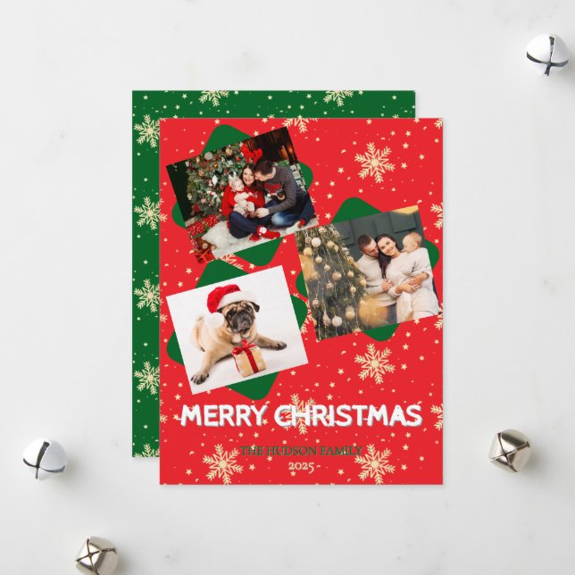 CARD FOR MERRY CHRISTMAS GREETING WITH 3 PHOTOS  (Front/Back In Situ)