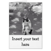 Card: Funny cat flying with Balloons (Front)