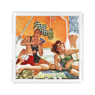 Card Game at the Beach by Alex Ross Acrylic Tray