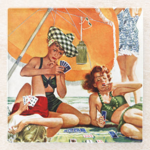 Card Game at the Beach by Alex Ross Glass Coaster