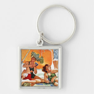 Card Game at the Beach by Alex Ross Keychain