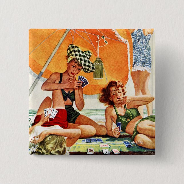 Card Game at the Beach by Alex Ross Pinback Button (Front)