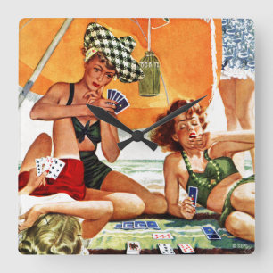Card Game at the Beach by Alex Ross Square Wall Clock