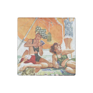 Card Game at the Beach by Alex Ross Stone Magnet