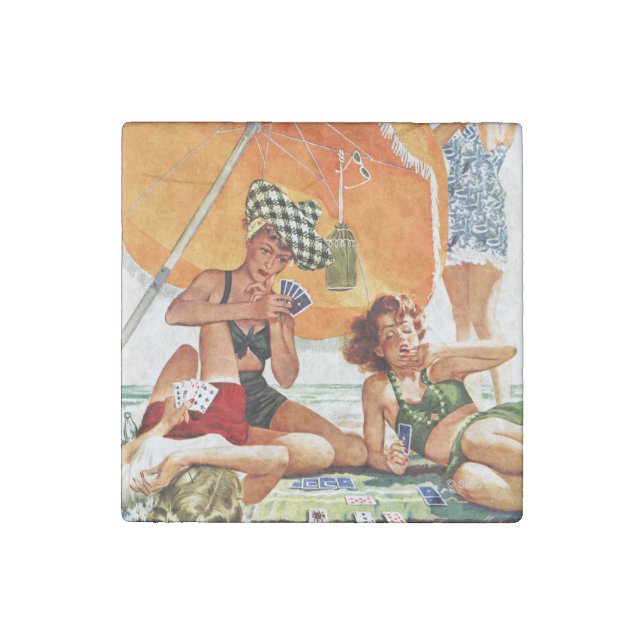 Card Game at the Beach by Alex Ross Stone Magnet (Front)