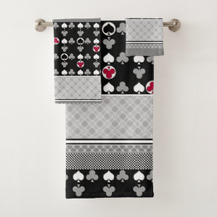 Card game, poker, table cards, red and black bath bath towel set