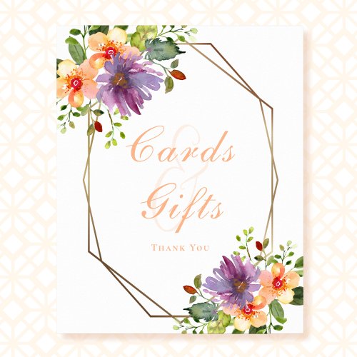 Card Gifts Watercolor Peach Purple Floral Octagon Poster