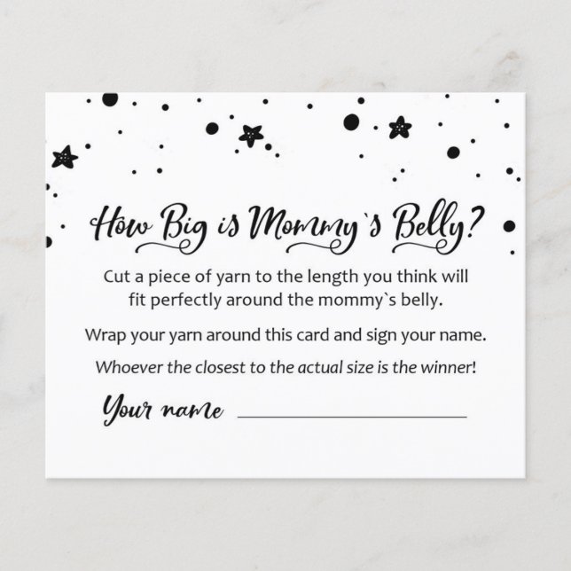 CARD How big is Mommy's Belly? Baby Shower Game (Front)