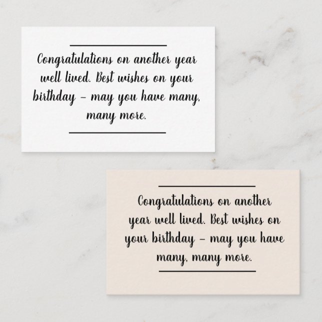 Card insert - Birthday Message - A Life Well Lived (Front/Back)