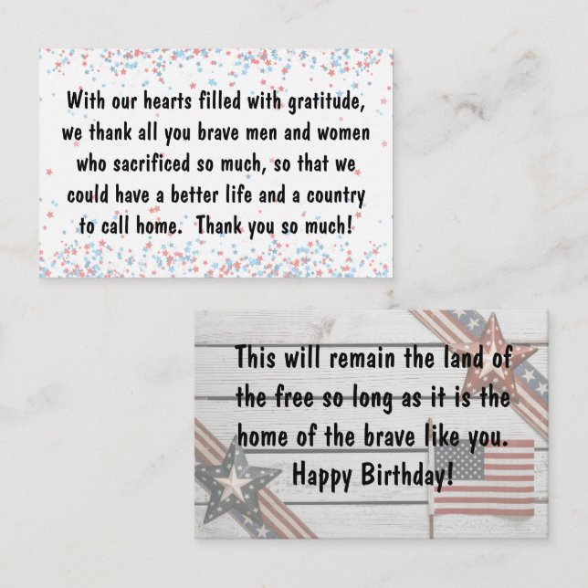 Card insert - Veterans Day/Patiotic Birthday (Front/Back)