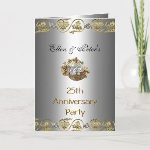 Card Invitation 25th Wedding Anniversary Party Gol