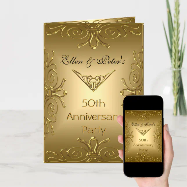 Card Invitation 50th Wedding Anniversary Art Deco | Zazzle