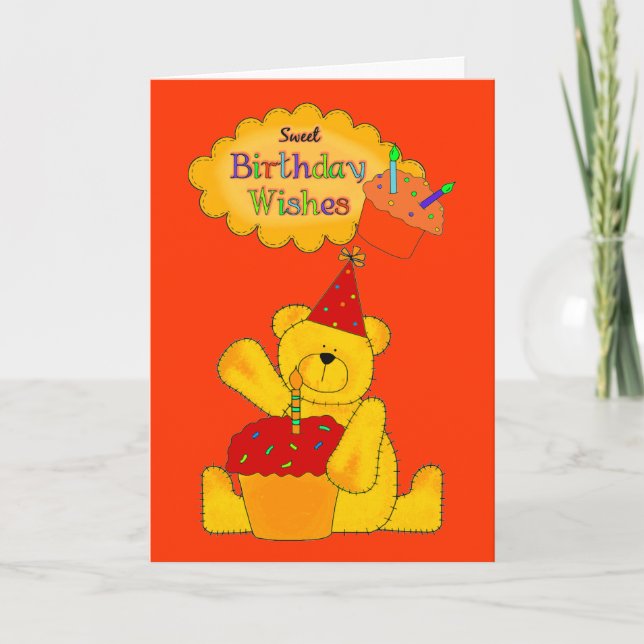 Card Kid's Boys Happy Birthday Bear Cake 1 (Front)