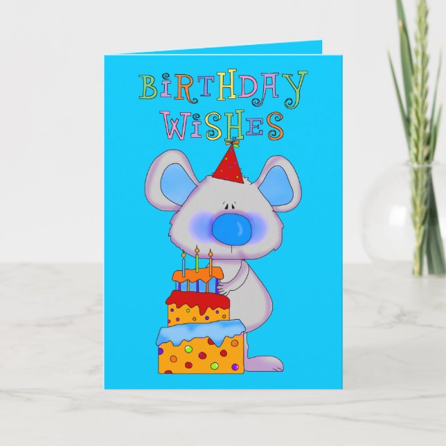 Card Kid's Boys Happy Birthday Wishes Mouse Cake (Front)